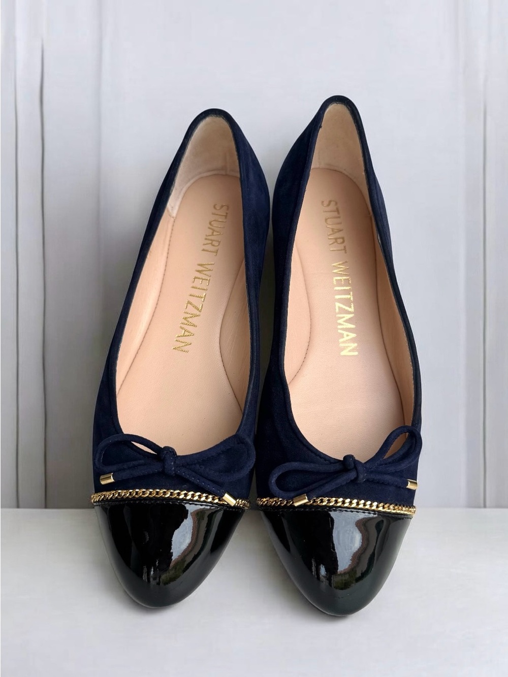 Stuart Weitzman Gabby Cap Toe Chain Ballet Flats
